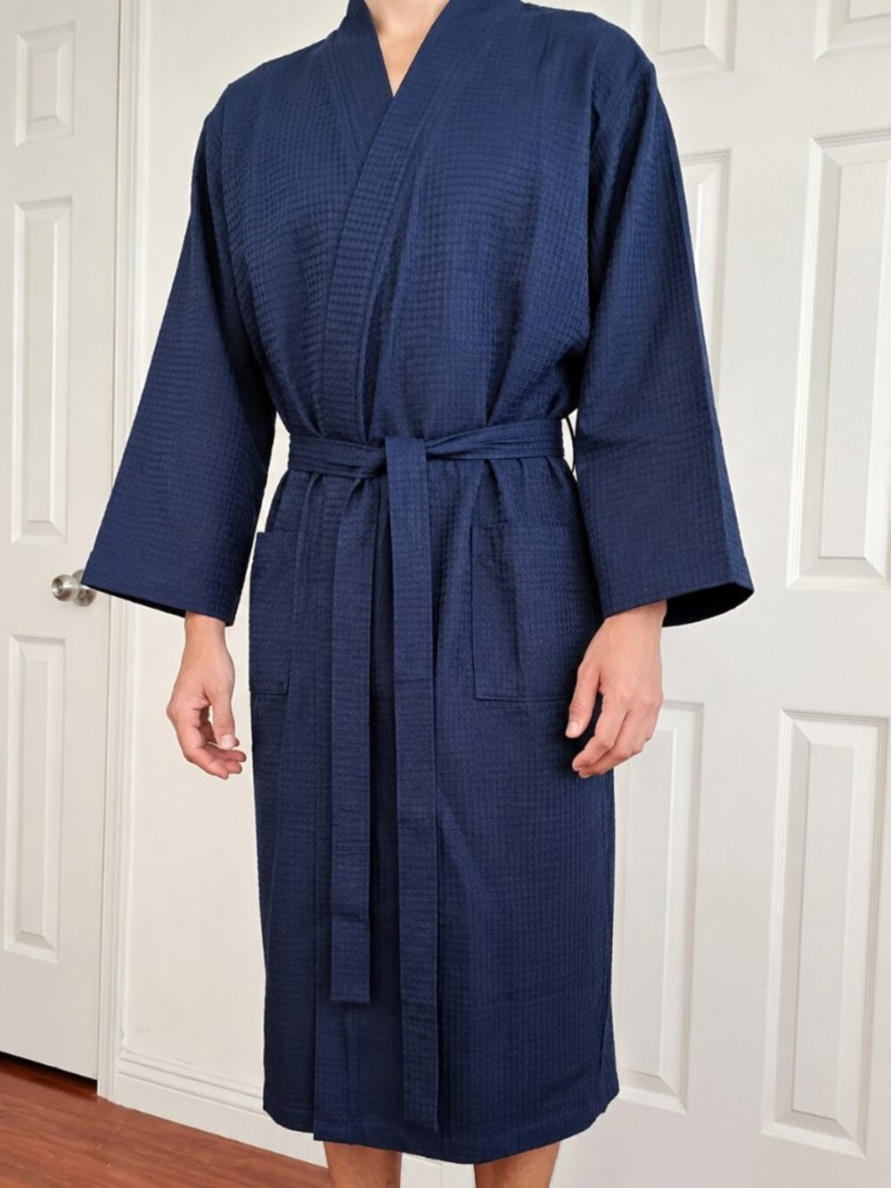 SIORO Men's Navy Waffle Weave Bath Robe Size M NWT Lightweight Spa Robe